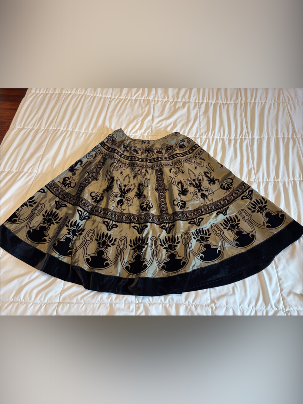 MSK Black and Olive Floral Border Midi Skirt